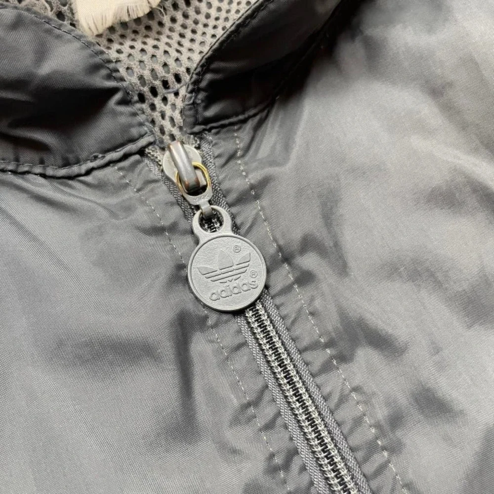 VTG 70s 80s Adidas Trefoil striped windbreaker zip up track jacket XL grey white